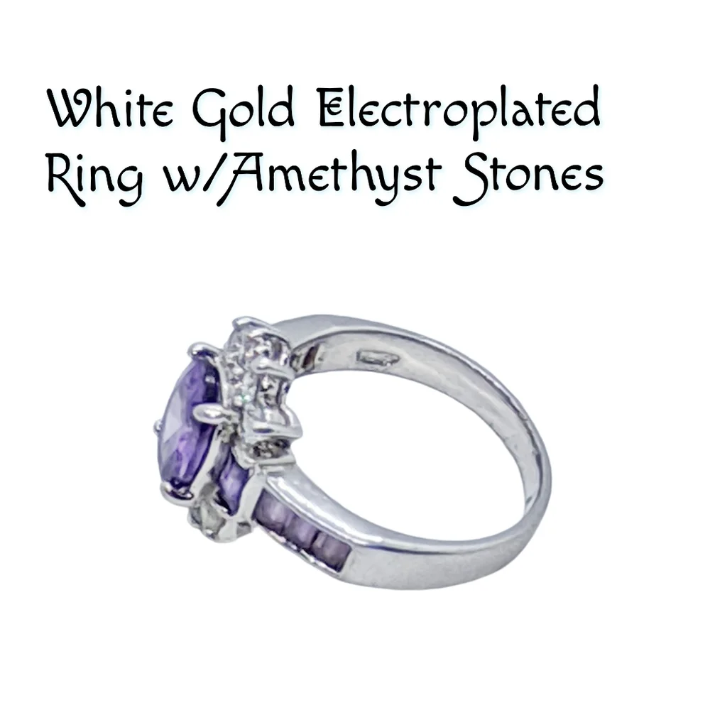 Amethyst CZ Stones Electroplated Ring. NWOT
